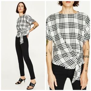 ZARA | NWOT Checked Top with Front Knot